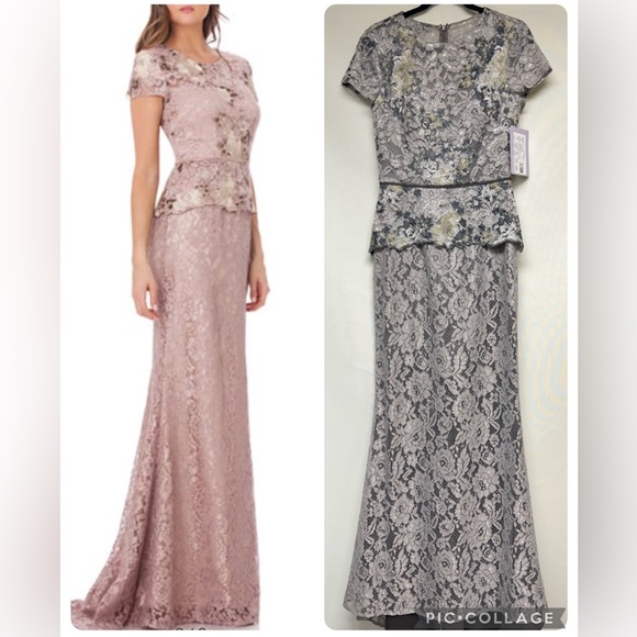 JS Collections Dresses & Skirts - JS collections short sleeves 3D lace embroidered bodice long gown